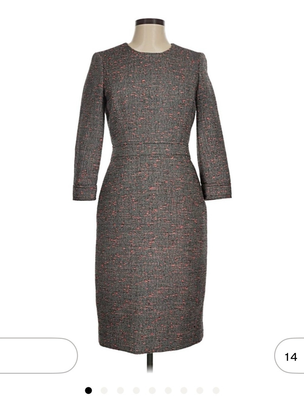 J. Crew Grey Tweed Midi Dress with Pink Flecking
